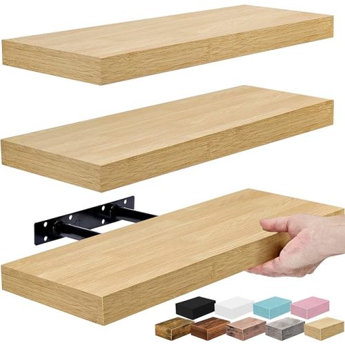 Floating Shelves for Wall – 16 Inch (Maple Wood, 3 Pack)