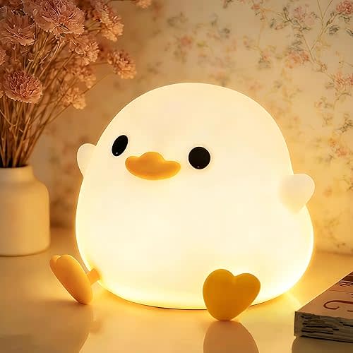 YR YRHH-PET Duck Cute Lamp, Squishy Dodo Duck Kids Night Light, Dimmable Bedside Light, Baby Nursery Touch Animal Silicone Nightlight, Boy Girl College White Elephant Gift, Desk Decor Bean Ducky Stuff