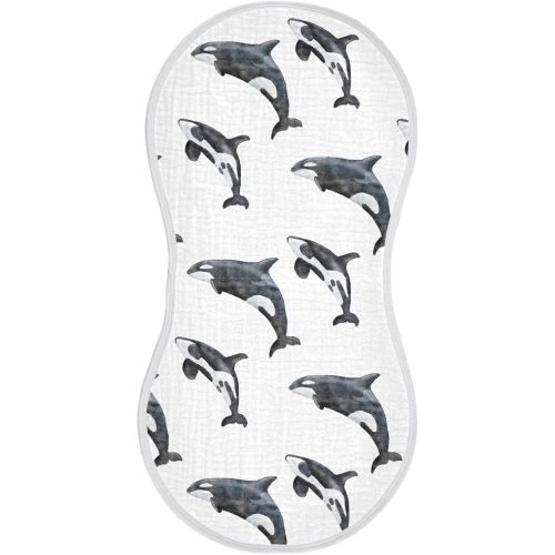 vvfelixl Baby Burp Cloths Orca Killer Whale Baby Newborn Cotton Burping Cloths Set Baby Washcloths 4 Pack