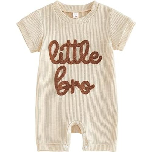 allshope Newborn Baby Boy Summer Outfit Romper Little Brother Lil Bro Embroidery Jumpsuit Cute Infant Waffle Clothes