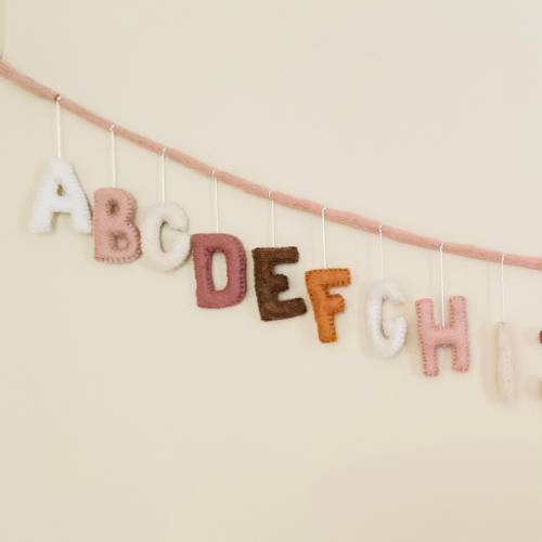 Felt Alphabet Garland in Earth Tone, Preschool Alphabet, Learning Alphabet, Educational Toy, Montessori toys, Uppercase Letters
