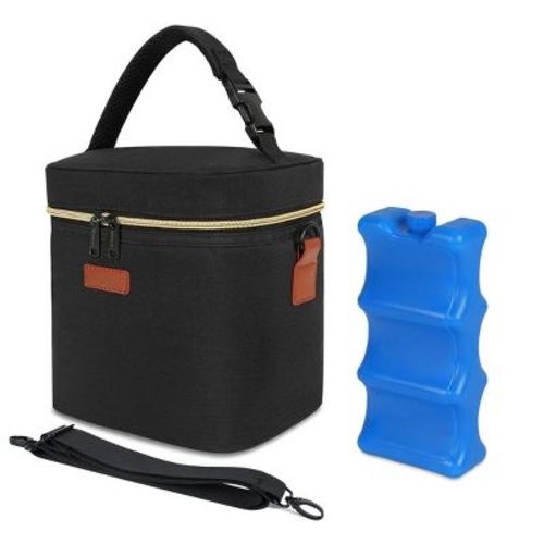 Etokfoks Insulated Baby Bottle Cooler Bag with Ice Pack Holds 6 Bottles Up to 9 Ounce Leakproof Waterproof Black 1 Piece