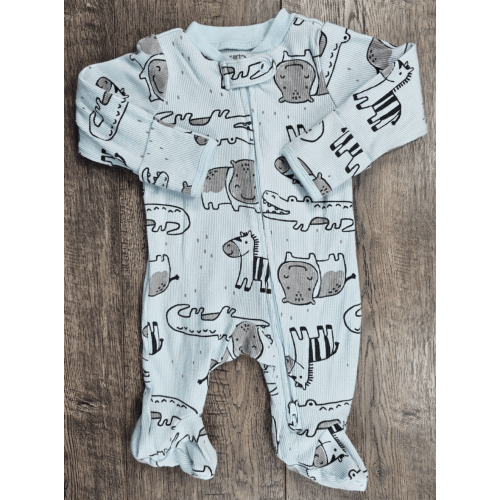 Baby Boy Clothes Nwot Carter's Newborn Ribbed Blue Safari Animals Footed Outfit