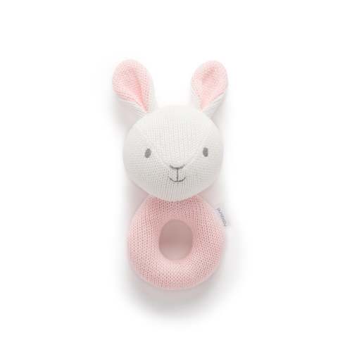 Pink Knitted Rabbit Rattle - Baby Rattles - Purebaby - Purebaby