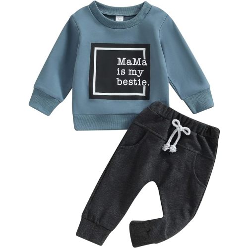 Toddler Baby Boy Clothes Solid Color Long Sleeve Crewneck Sweatshirt Top Casual Pants Set 2Pcs Fall Winter Outfits
