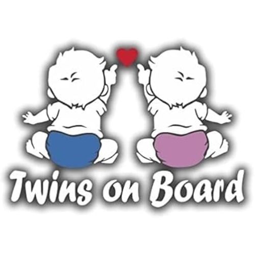 OLSI Sticker Twins on Board Baby on Board Decal for Car Truck Bumper Laptop Vinyl (Blue & Pink)