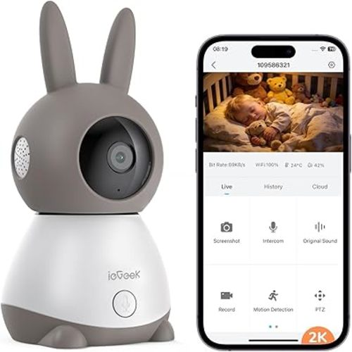 ieGeek Baby Monitor with 2K HD Resolution Baby Camera,Pan-Tilt-Zoom Video Baby Monitor Camera, Night Vision, Cry and Motion Detection, Temp&Humidity Sensor, Two Way Audio, VOX(App Control)