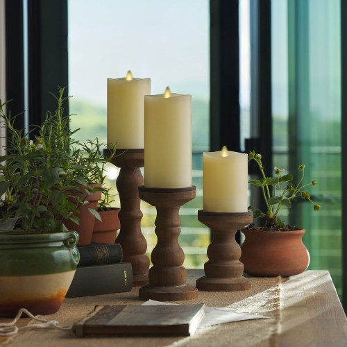 Set of 3 Ivory Flameless Candle Pillars with Flame-Effect | Luminara