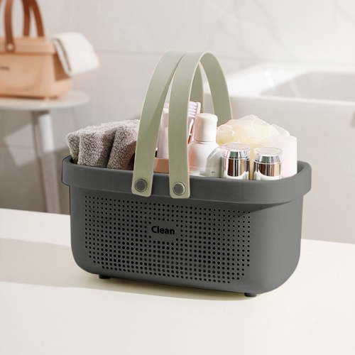 Neorosiri Large Capacity Bath Shower Basket Portable Storage Puff Shower Caddy Storage Basket Insulated Bathroom Organizer with Handle-Waterproof ABS Bathroom Organizer for College Dorm,RV & Spa,Gray