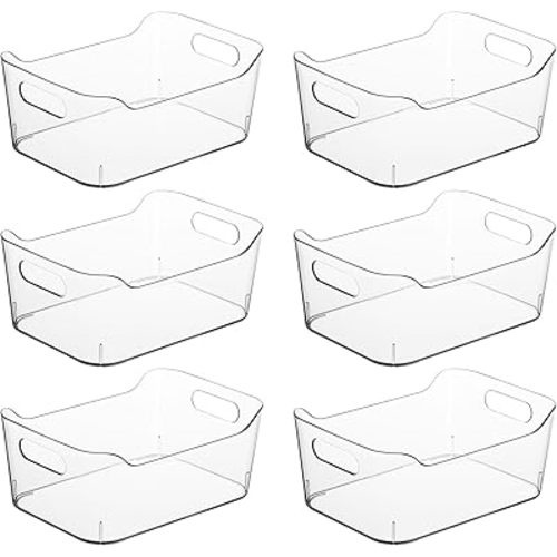 6 Pack Clear Plastic Storage Bins, Multi-Use Small Pantry Organizers and Storage Bins for Home Kitchen Bathroom, Pantries, Cabinet Organization Containers, Makeup Organizing Bin