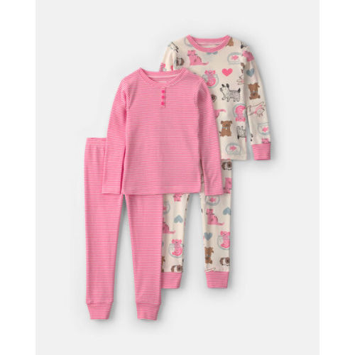 Baby Girl 4-Piece Pets 100% Cotton Snug Fit Pajama Set - Pink/Cream | Carter's