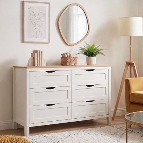 6 Drawer Dresser for Bedroom, 47'' Chest of Drawers with Hidden Handles, Wood Storage Organizer for Closet, Living Room, Hallway, Entryway, White