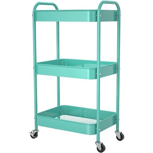 3-Tier Rolling Metal Storage Cart with Wheels, Multi-Functional Organizer for Office, Kitchen, Bathroom, Books Diapers - Easy Assembly (Blue)