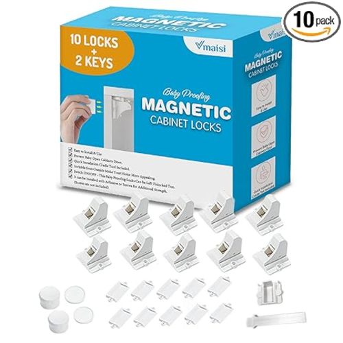 Vmaisi Adhesive Magnetic Locks for Cabinets & Drawers (10 Locks and 2 Keys) | Helps keep kids out of cabinets