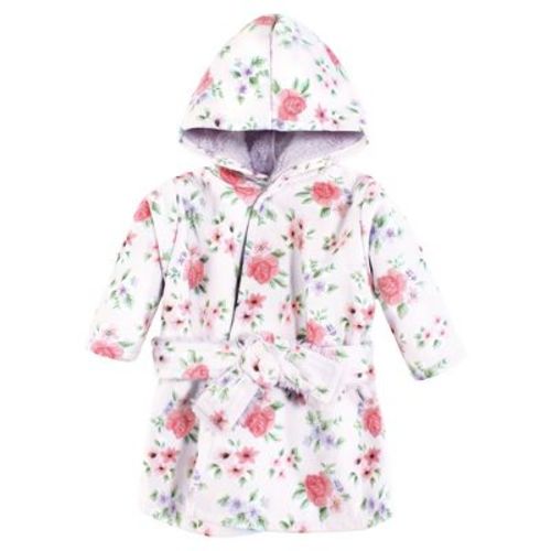 Hudson Baby Infant Girl Mink with Faux Fur Lining Pool and Beach Robe Cover-ups, Vintage Floral
