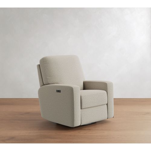 PB Comfort Square Arm Upholstered Power Swivel Glider Recliner, Box Edge, Polyester Wrapped Cushions, Heathered Chenille Stone