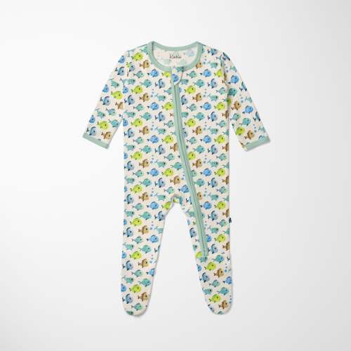 3-6m Print Footie with 2 Way Zipper in Natural Fishies