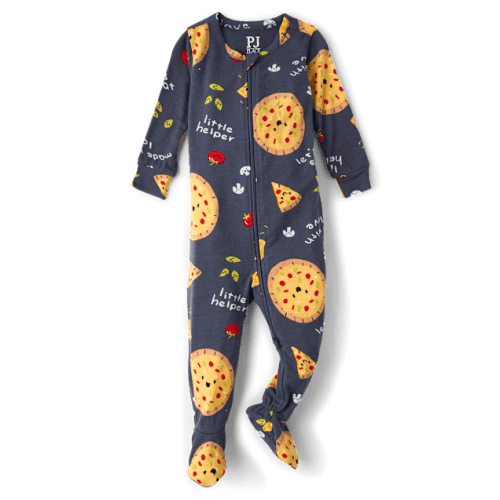 Baby And Toddler Pizza Snug Fit Footed One Piece Pajamas - Super Soft - Gray