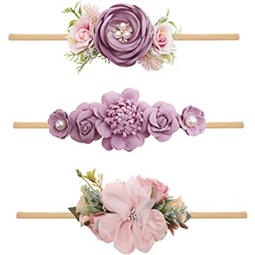 Baby Girl Headbands Nylon Flower Elastic Hairbands 3pcs Hair Accessories Gift for Newborn Infant Toddlers (YM4)