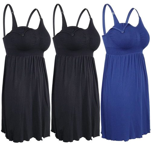 iLoveSIA Nursing Gowns with Built-in Nursing Bra-3-Pack Breastfeeding Night gown-Comfort Soft for Labor Postpartum Hospital