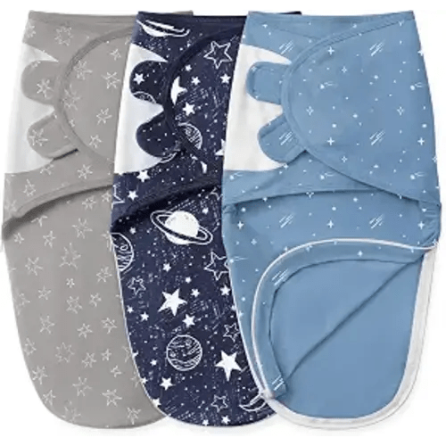 Unnivoll Baby Swaddles for Newborns with Zipper, 100% Cotton Newborn Swaddle Sack, 3 Pack Baby Swaddles 0-3 Months Swaddle Sleep Sack for Newborn Baby Boy Girl Blue Planet