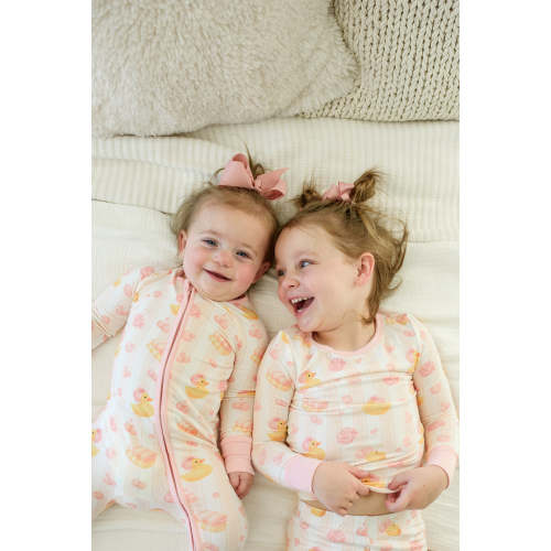 Convertible Zip Romper in Bubble Duckies Pink | Caden Lane