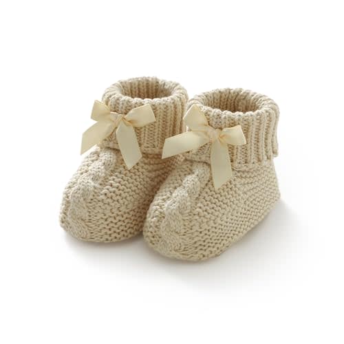 Baby Booties Newborn 100% Cotton Cozy Knit First Shoes | Soft Cute Shower Gift for Infant Toddler Boys and Girls