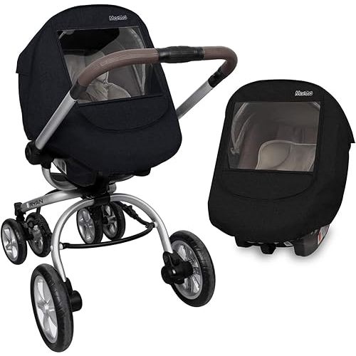 Manito Melange Infant Car Seat Weather Shield – Universal-Fit, Clear Window, Windproof, Water-Repellent, Premium Baby Car Seat Cover for Travel & Outdoor Weather Protection (Black)