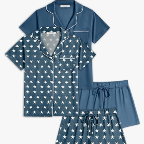 Ekouaer 2 Pack Womens Pajamas Set Button Down Summer Sleepwear Short Sleeve Comfy Pjs Loungewear Set
