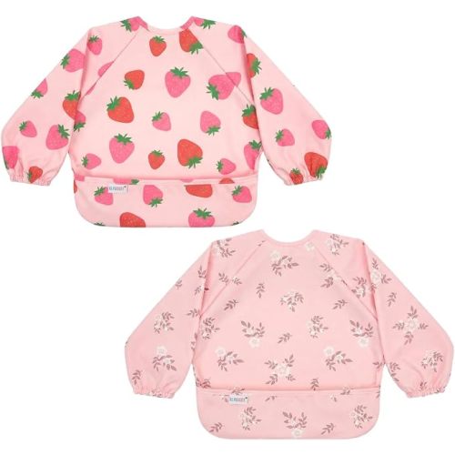ALVABABY Baby Bib Waterproof Feeding Bibs with Crumb Catcher Pocket Snap Adjustable Toddler Boys Girls