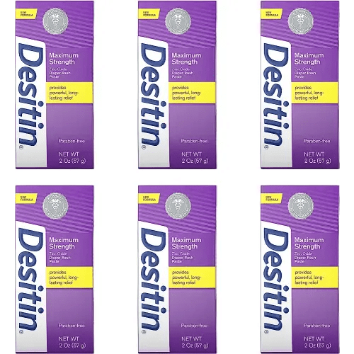 Desitin Maximum Strength Baby Diaper Rash Cream with 40% Zinc Oxide for Treatment, Relief & Prevention, Hypoallergenic, Phthalate- & Paraben-Free Paste, Travel Size, 2 oz (Pack of 6)