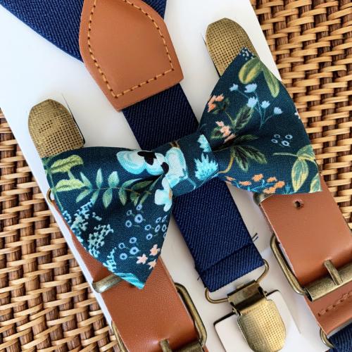 Navy Rifle Paper Co Bow Tie & Navy Buckle Suspenders Set