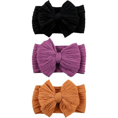 3 Pcs Halloween Baby Bows Headbands Soft Nylon Hairbands Super Elastic Headband Hair Accessories For Baby Girls Infant Toddler Essentials (Black Purple Orange, Mid)
