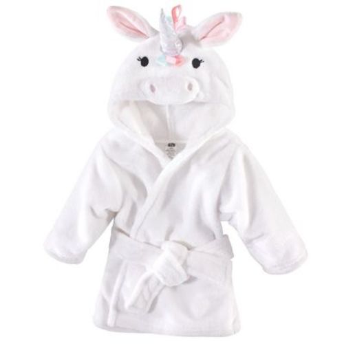 Hudson Baby Infant Girls Plush Animal Bathrobe, Rainbow Unicorn, 0-9 Months