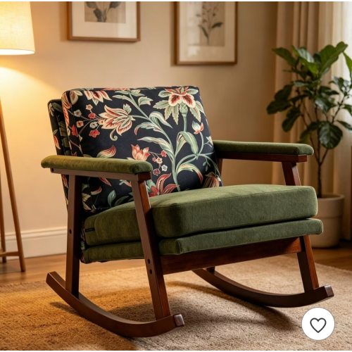 Mid Century Modern Accent Chair, Rocking Chair with Wood Frame, Upholstered Living Room Reading Chairs