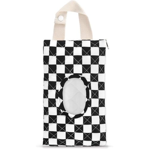 Quilted Wipes Pouch Baby Wipe and Diaper Pouch, Checkered, Black