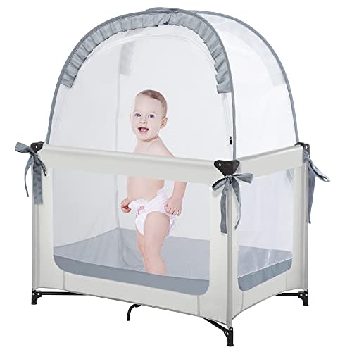 L RUNNZER Pack N Play Tent, Baby Pop Up Crib Tent to Keep Baby in, Crib Net for Pack and Plays, Mini Cribs & Play Yards (39.6" L x 27.6" W x 49.2" H)