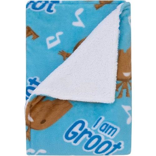 NoJo Marvel I Am Groot Blue and Brown Super Soft Sherpa Baby Blanket