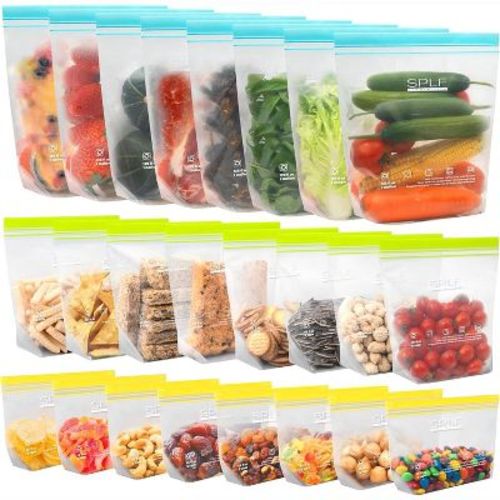 24 Pack Reusable Food Storage Bags, 8 Gallon 8 Sandwich 8 Snack BPA Free Microwave Safe