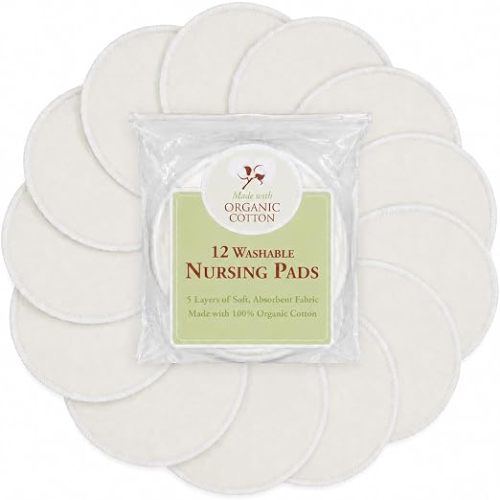 TL Care Nursing Pads Made with Organic Cotton - Soft, Breathable, Absorbent & Washable, Natural Color, 12 Count