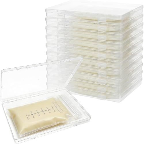 10-Pack Clear Flat Breast Milk Freezer Storage Organizer - 7.4"x5.1" Reusable Flattening Tray, Large Capacity Space-Saving Breast Milk Freezer Storage Kit for Organization Freezer Bag