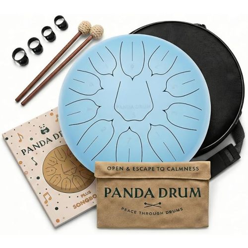 Plus (Blue) | Steel Tongue Drum for Inside & Outside | 11 Inch | with Music Book, Mallets, Carrying Bag & Finger Picks | 432 Hz Rain Drum | Calming Musical Instrument for Adults & Kids