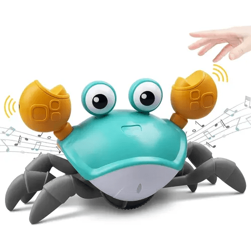 ZONICE Crawling Crab Baby Toy with Music and LED Light Up for Kids, Toddler Interactive Learning Development Toy with Automatically Avoid Obstacles, Build in Rechargeable Battery (Green)