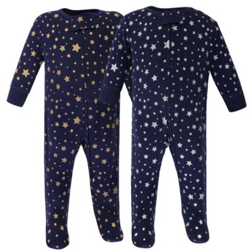 Hudson Baby Baby Cotton Zipper Sleep and Play 2pk, Metallic Stars, 3-6 Months