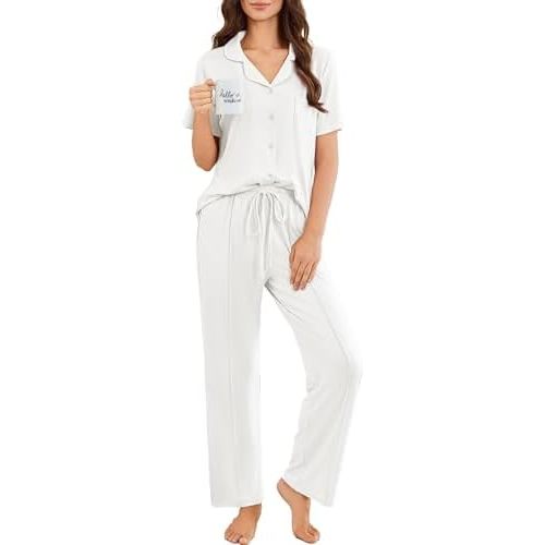 Ekouaer Pajamas for Women Set Button Up Short Sleeve Pjs Sets With Pockets
