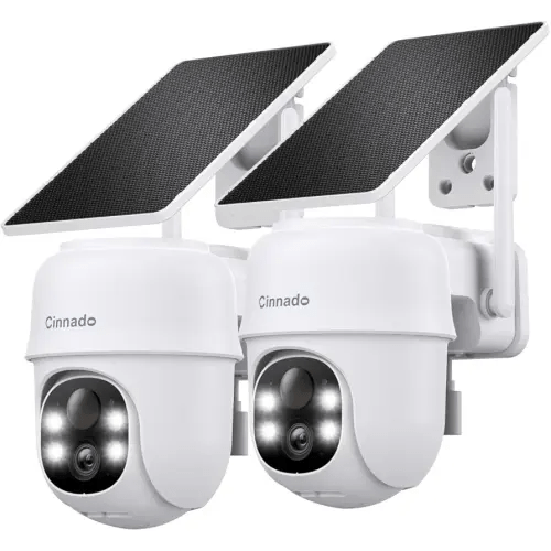 2K Cameras for Home Security-2.4G WiFi Outdoor Camera Wireless Solar/Battery Powered with solar panel, 360° Viewing, AI Human Detection, Color Night Vision, with SD Storage, Works with Alexa(2 Pack)
