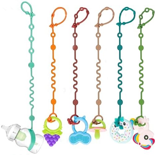 Toy Straps for Baby, 5pcs Adjustable Toy Holder for Stroller Accessories, Silicone Tether Pacifier Clip, No Throw Travel Essential Leash for High Chair, Car Seat (5-Pack)
