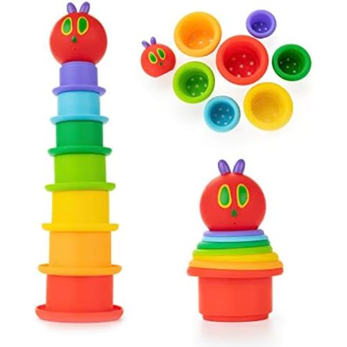 Kids Preferred World of Eric Carle The Very Hungry Caterpillar Bath Time Stacking Cup Set with Caterpillar Head Squirty Perfect for Water Play Ages 18 Months and Up