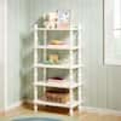 Walker Edison Furniture Company Modern Farmhouse Easy Assembly 25 in. Wide White 5-Shelf Solid Wood Bookcase with Open Storage and Spindle Detailing WEVIV41482WH1