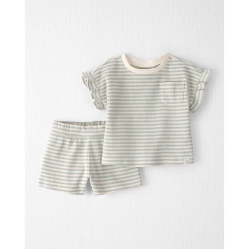 Baby Girl 2-Piece Organic Cotton Waffle Knit Top & Short Set in Stripes - Little Planet | Carter's